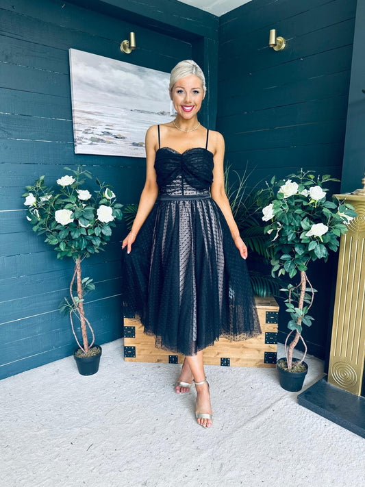 Maire Occasion Tulle Midi Dress Black
