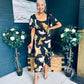 Heidi Print Ruched Midi Dress Abstract Black