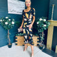 Heidi Print Ruched Midi Dress Abstract Black