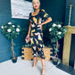 Heidi Print Ruched Midi Dress Abstract Black