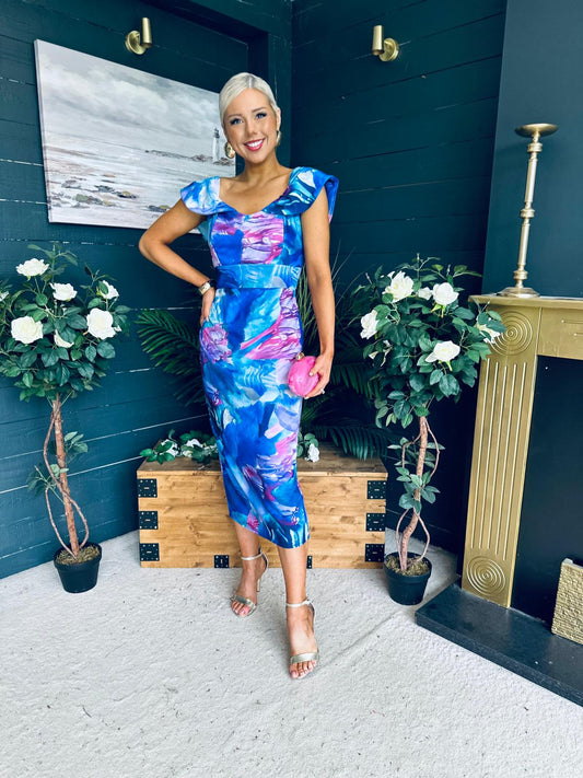 Jasmin Detailed Midi Dress Blue