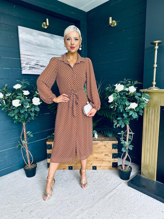 Kaya Print Midi Shirt Dress Polka Coco