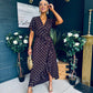 Farren Frill Detail Maxi Dress Brown/Mulberry Foil
