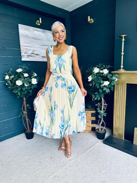 Bronagh Detailed Midi Dress Floral Yellow/Blue