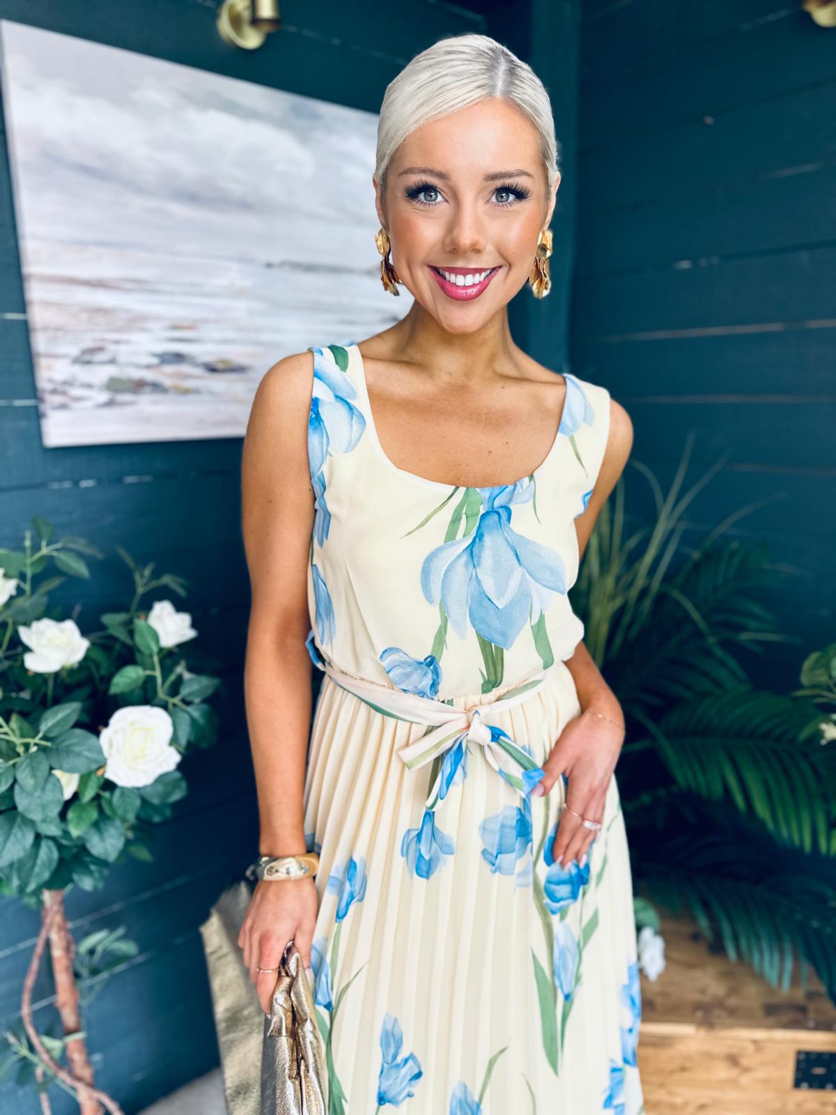 Bronagh Detailed Midi Dress Floral Yellow/Blue