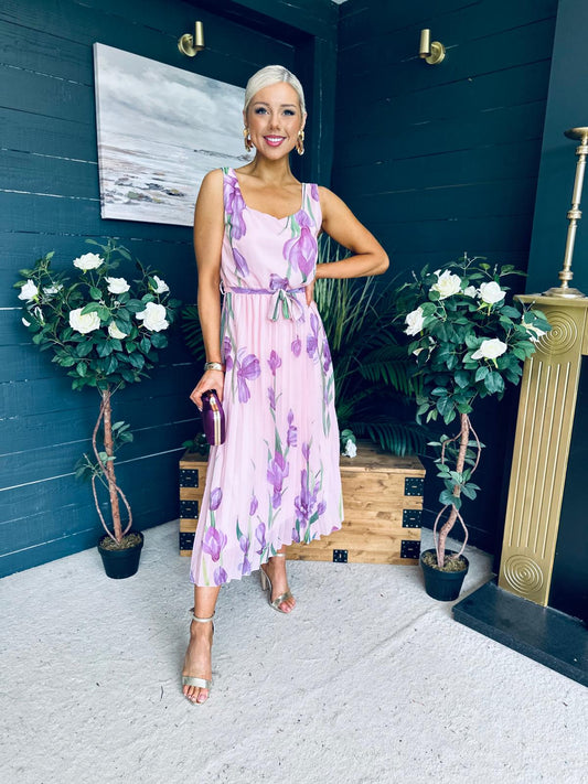 Bronagh Detailed Midi Dress Floral Pink