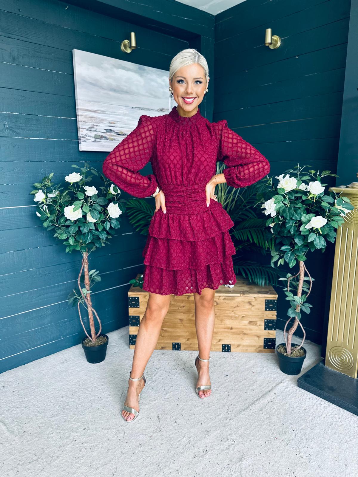 Silvia Banded Mini Dress Burgundy