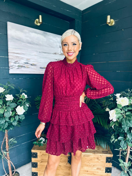Silvia Banded Mini Dress Burgundy