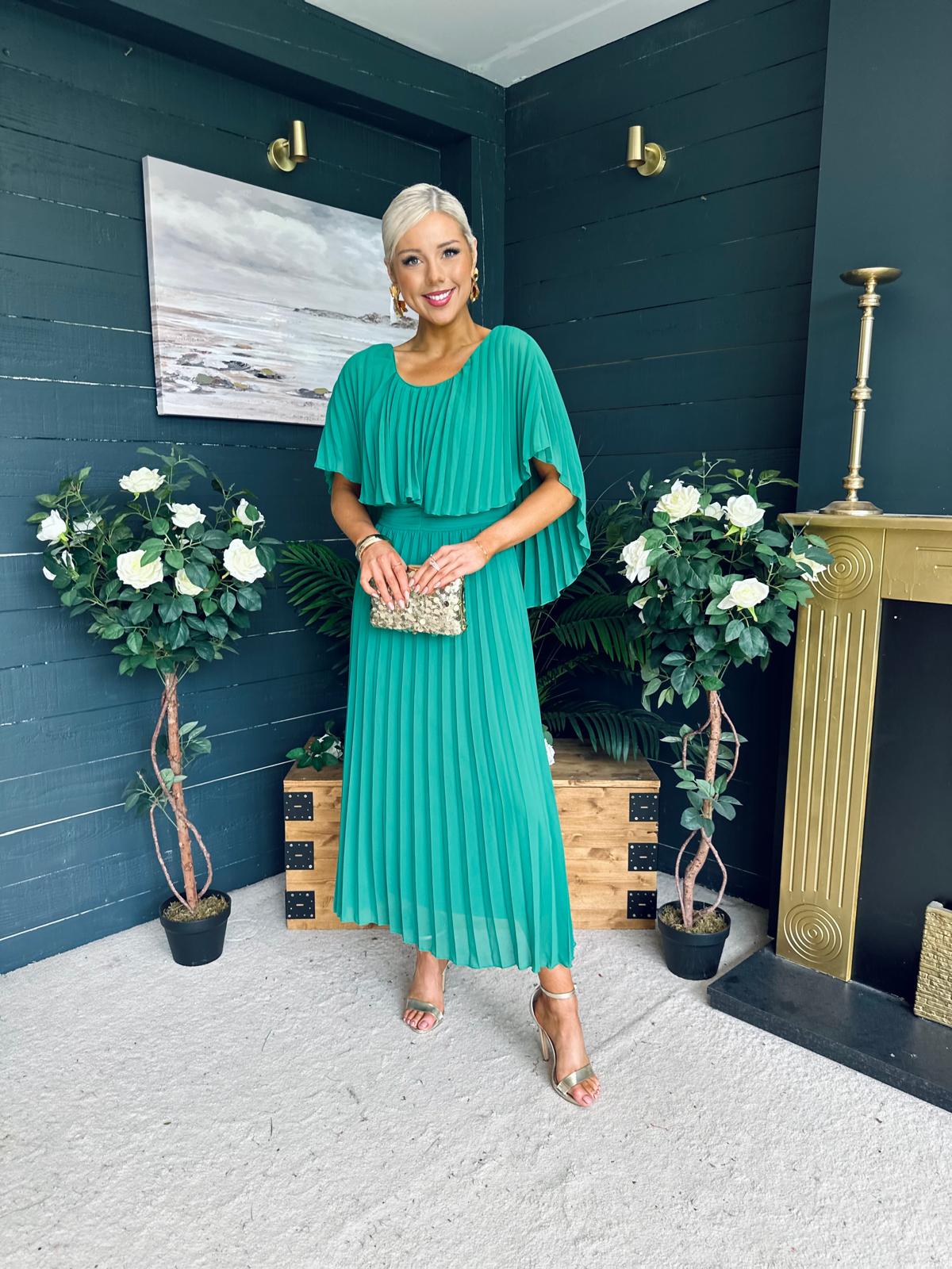 Muireann Cape Detail Midi Dress Green
