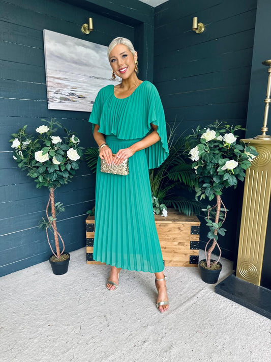 Muireann Cape Detail Midi Dress Green