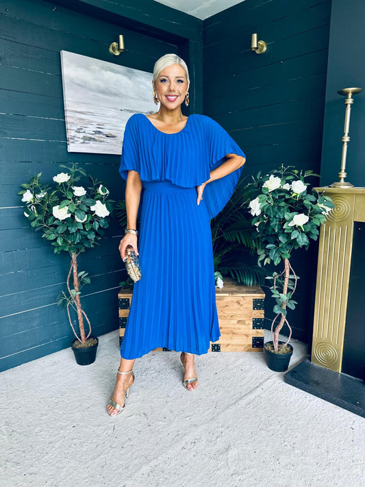Muireann Cape Detail Midi Dress Cobalt