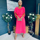 Muireann Cape Detail Midi Dress Neon Pink