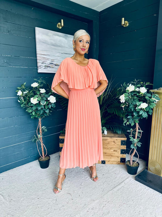 Muireann Cape Detail Midi Dress Peach