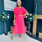 Muireann Cape Detail Midi Dress Neon Pink