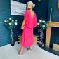 Muireann Cape Detail Midi Dress Neon Pink