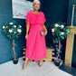 Muireann Cape Detail Midi Dress Neon Pink