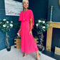 Muireann Cape Detail Midi Dress Neon Pink