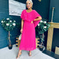 Muireann Cape Detail Midi Dress Fuchsia