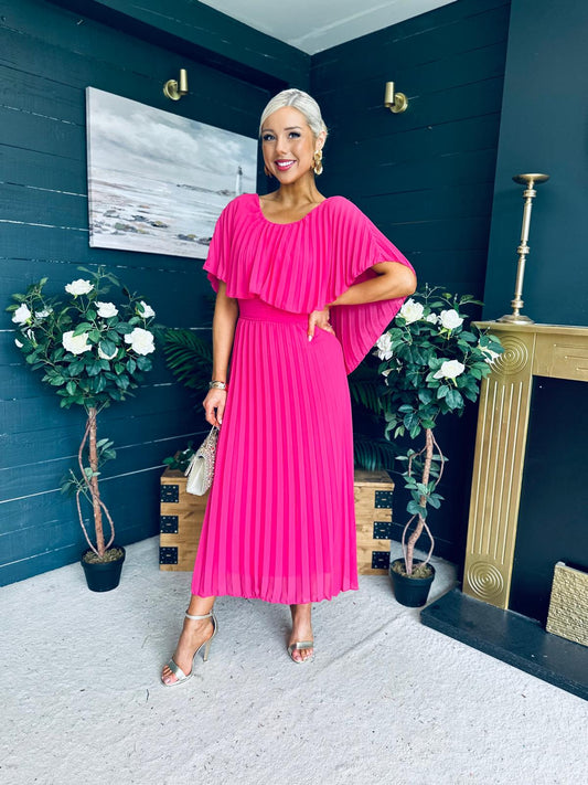 Muireann Cape Detail Midi Dress Fuchsia