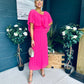Muireann Cape Detail Midi Dress Fuchsia
