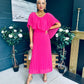 Muireann Cape Detail Midi Dress Fuchsia