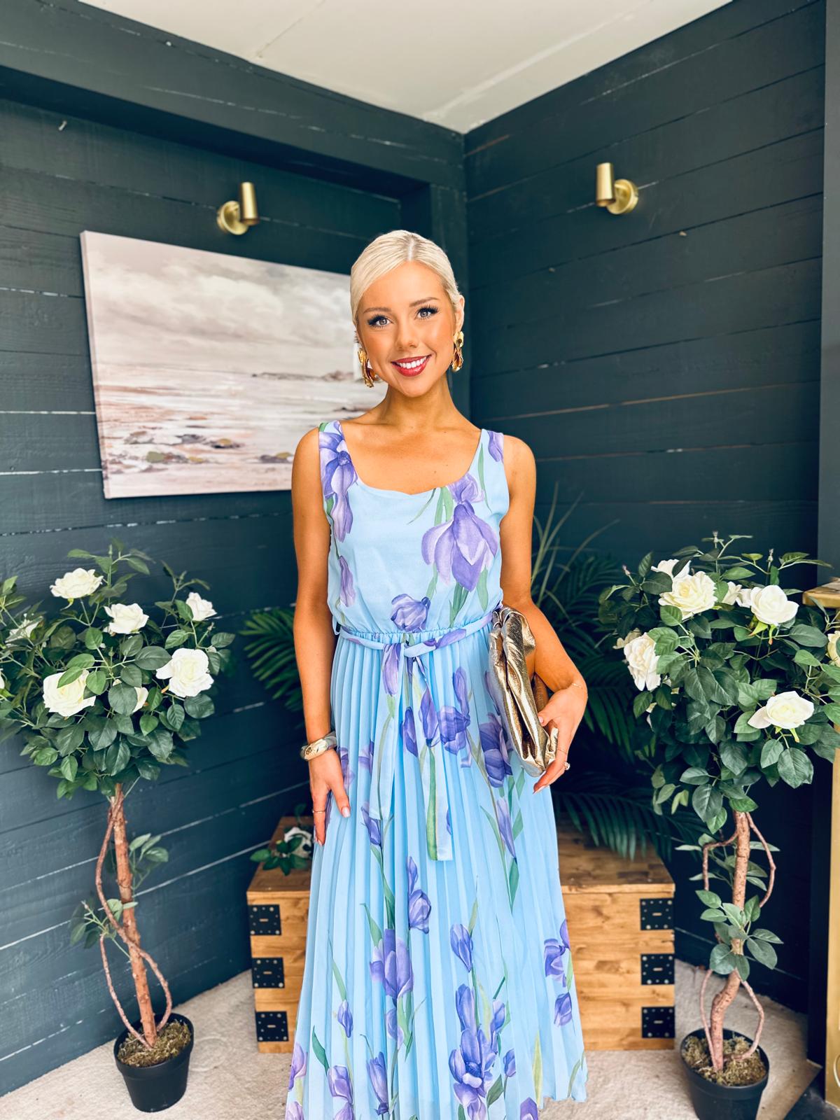 Bronagh Detailed Midi Dress Floral Blue