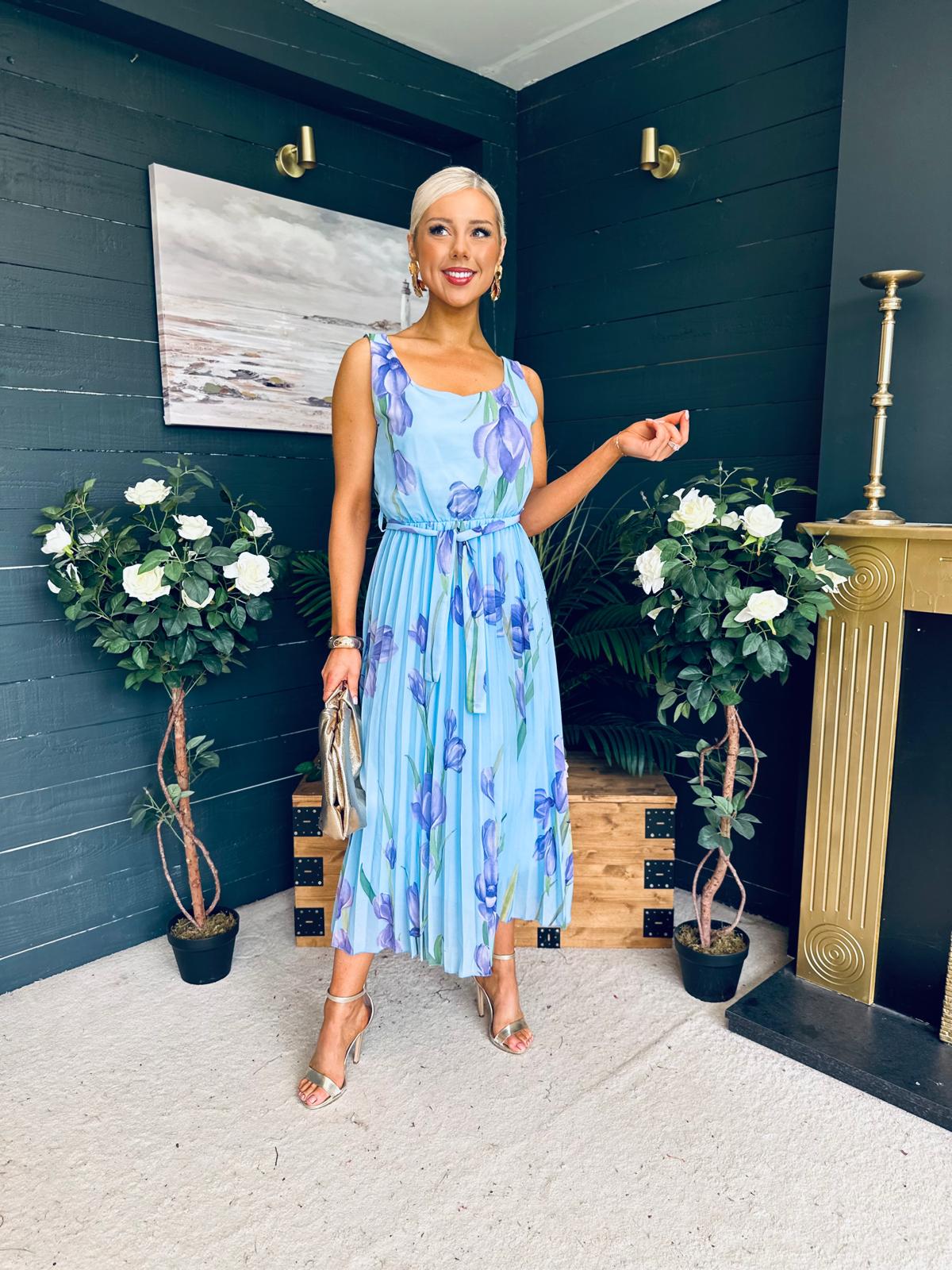 Bronagh Detailed Midi Dress Floral Blue