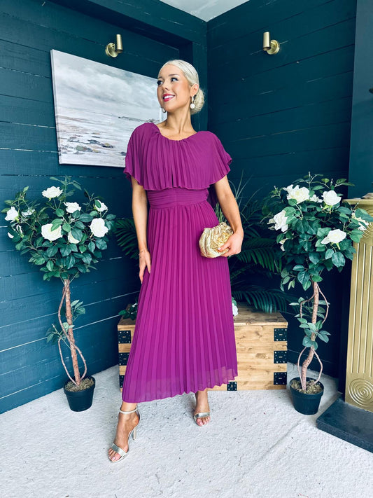 Muireann Cape Detail Midi Dress Berry