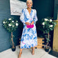 Brianna Banded Midi Dress Floral Blue