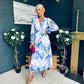 Brianna Banded Midi Dress Floral Blue