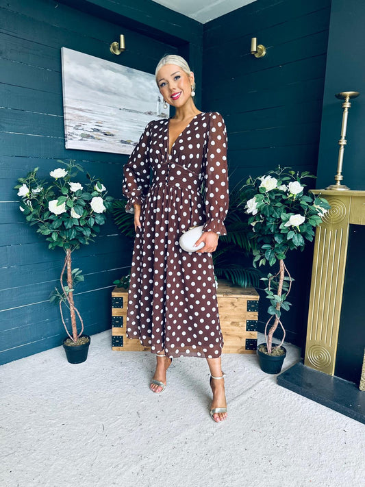 Brianna Banded Midi Dress Polka Coco