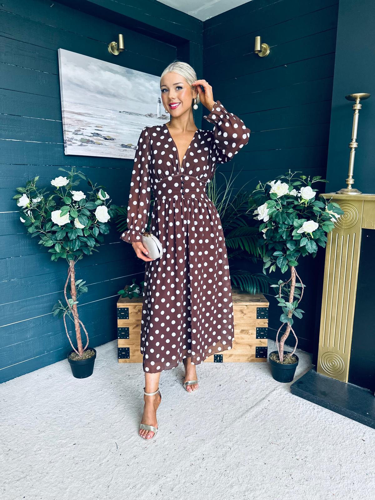 Brianna Banded Midi Dress Polka Coco