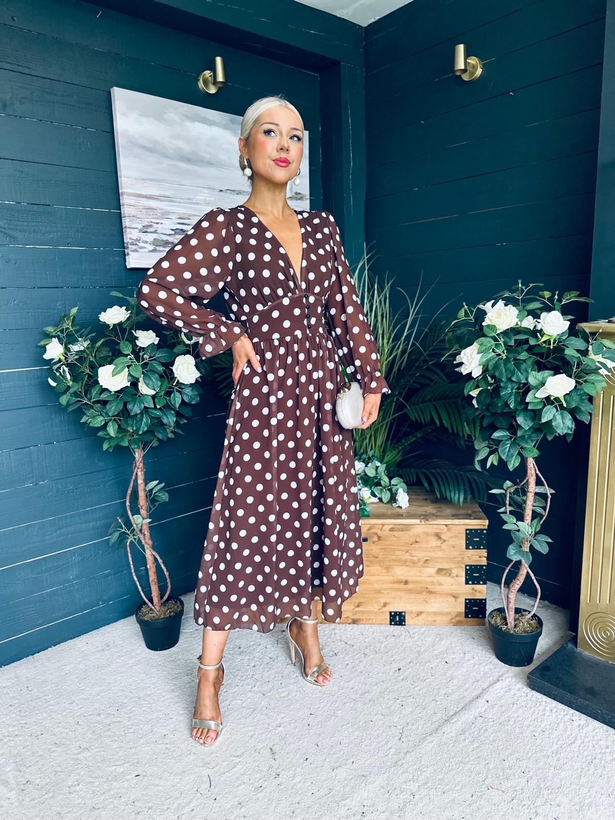 Brianna Banded Midi Dress Polka Coco