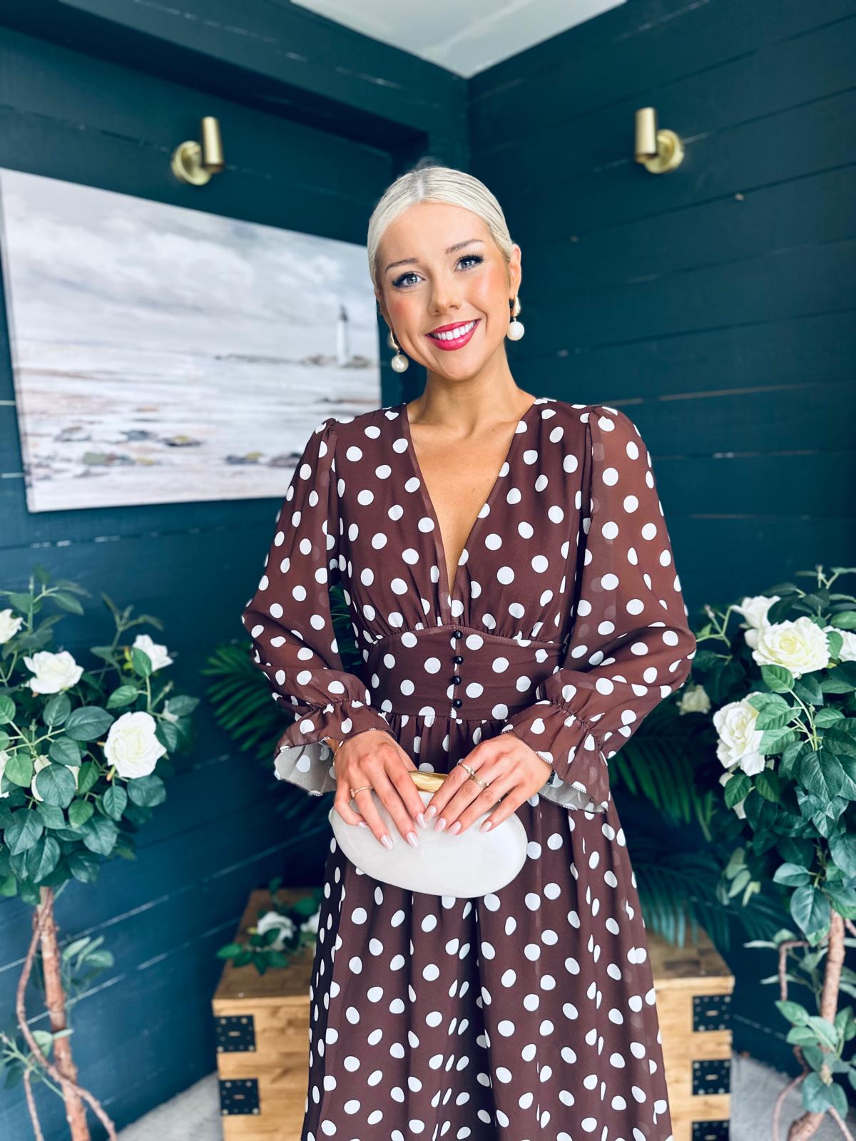 Brianna Banded Midi Dress Polka Coco