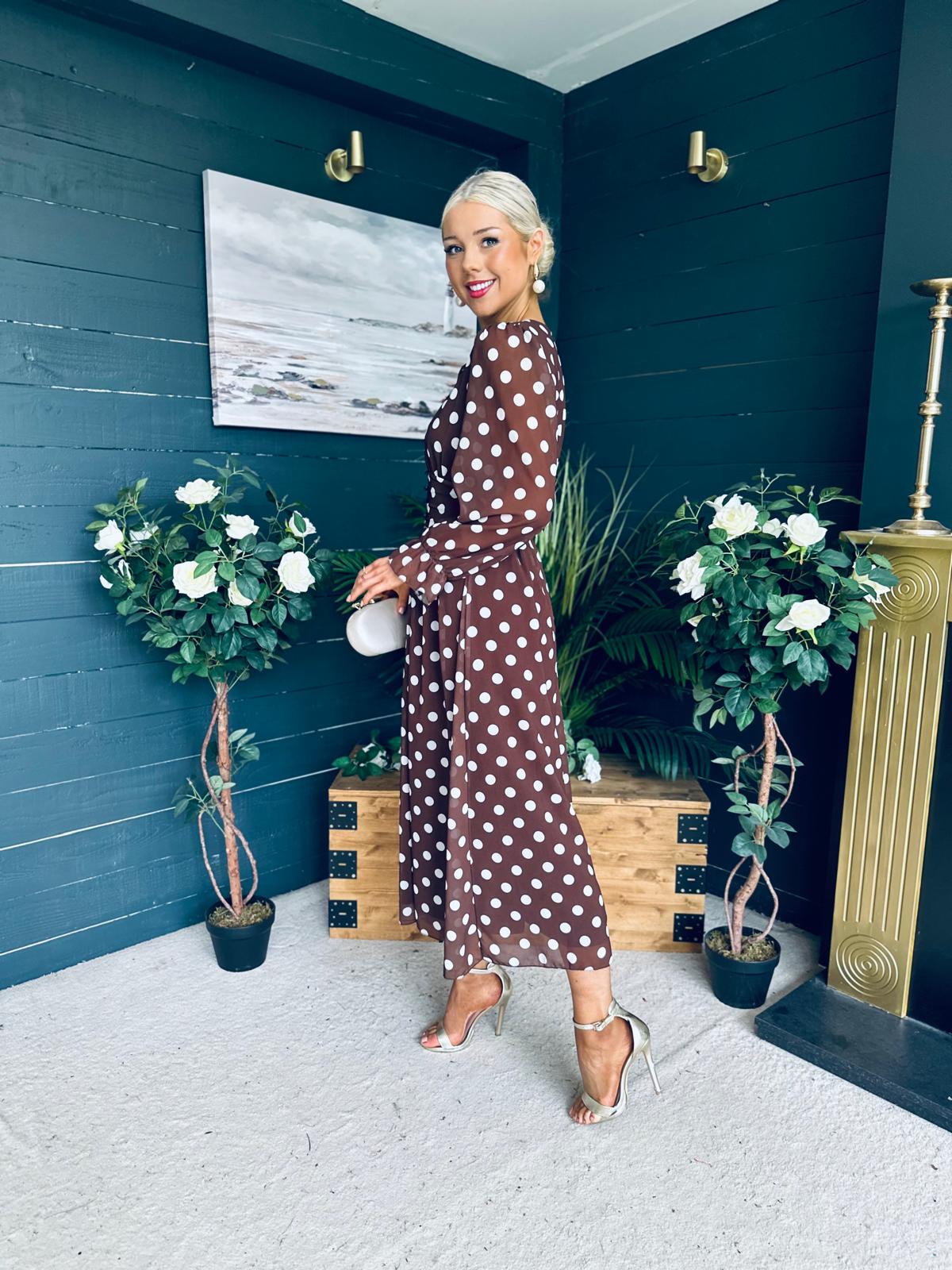 Brianna Banded Midi Dress Polka Coco