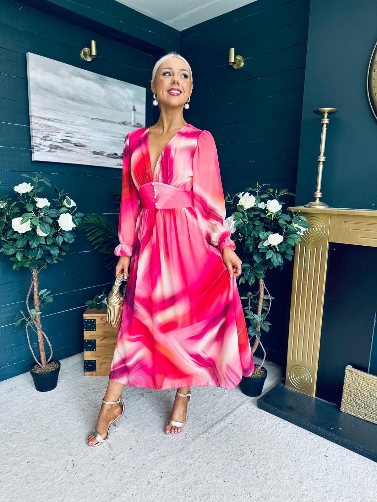 Brianna Banded Midi Dress Ruby
