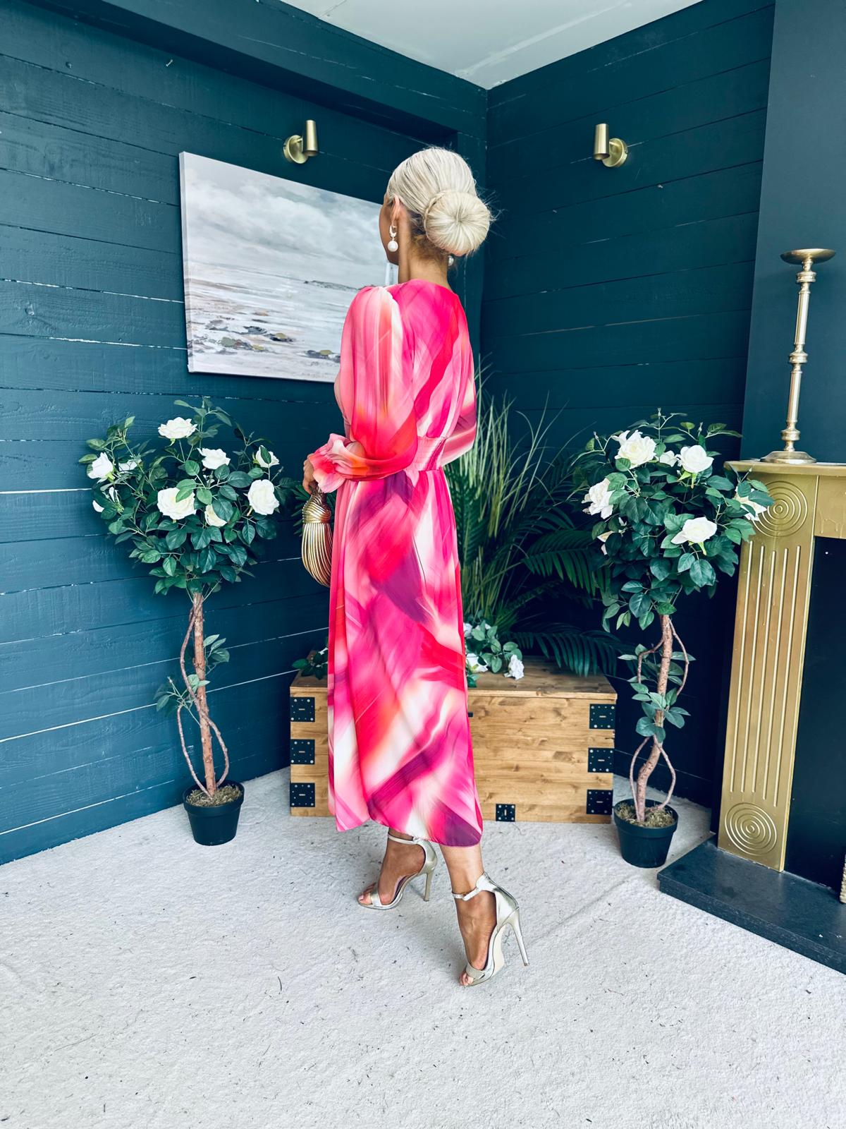 Brianna Banded Midi Dress Ruby