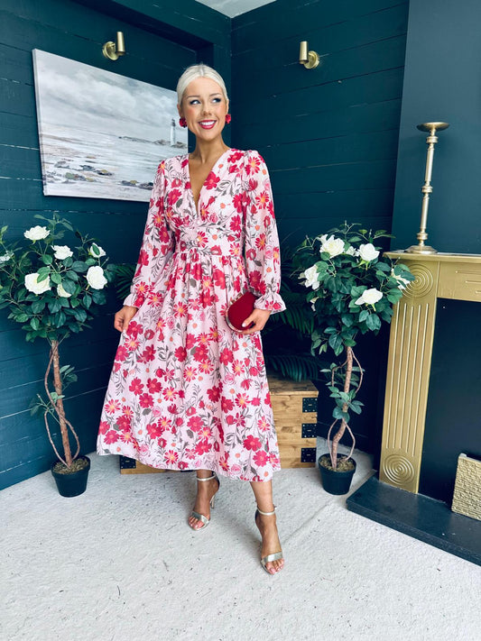 Brianna Banded Midi Dress Floral Blush