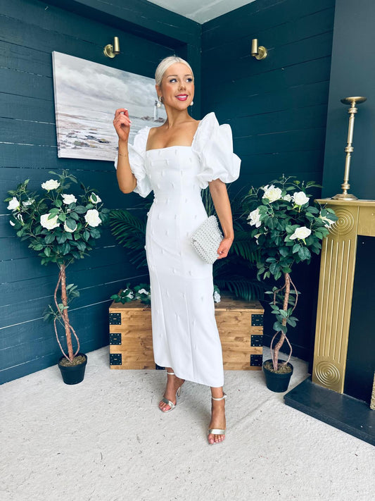 Ivy Embellished Occasion Dress White
