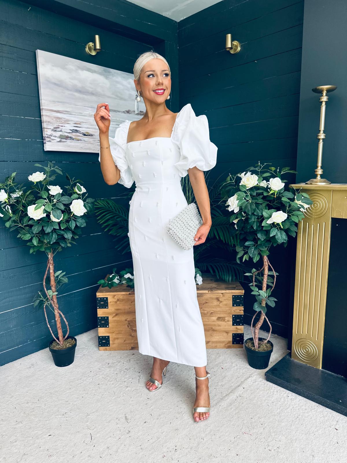 Ivy Embellished Occasion Dress White