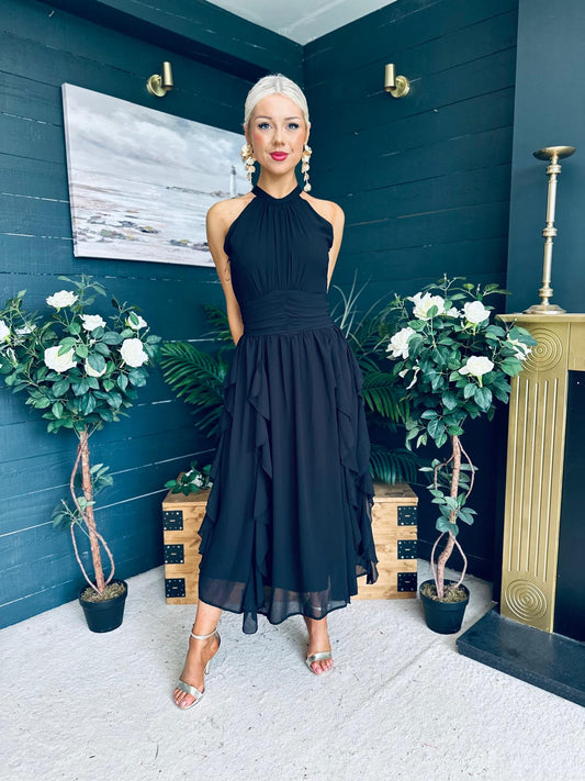 Francesca Detailed Midi Dress Black