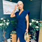 Katniss Statement Sleeve Pleat Detail Midi Dress Navy