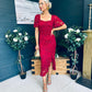 Heidi Ruched Occasion Midi Dress Wine Lace