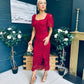 Heidi Ruched Occasion Midi Dress Wine Lace
