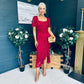 Heidi Ruched Occasion Midi Dress Wine Lace