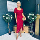 Heidi Ruched Occasion Midi Dress Wine Lace