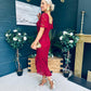 Heidi Ruched Occasion Midi Dress Wine Lace