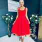 Erica Square Neck Midi Dress Red