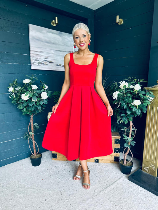 Erica Square Neck Midi Dress Red