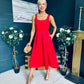 Erica Square Neck Midi Dress Red
